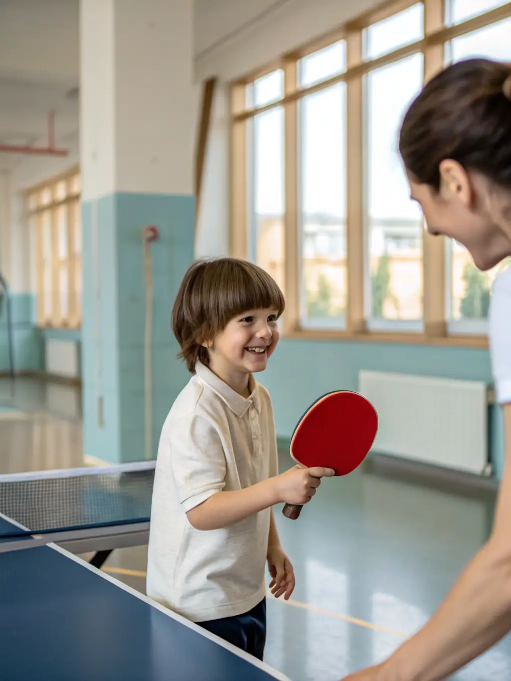 A vibrant photo of children participating in a beginner's table tennis training session at CPPC, focusing on basic techniques and fun drills.